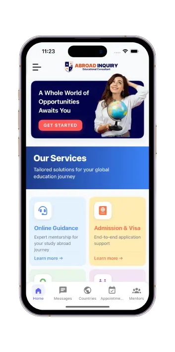 Abroad Inquiry mobile application interface